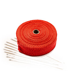 Red Exhaust Heat Wrap (15m x 50mm) + Stainless Steel Ties